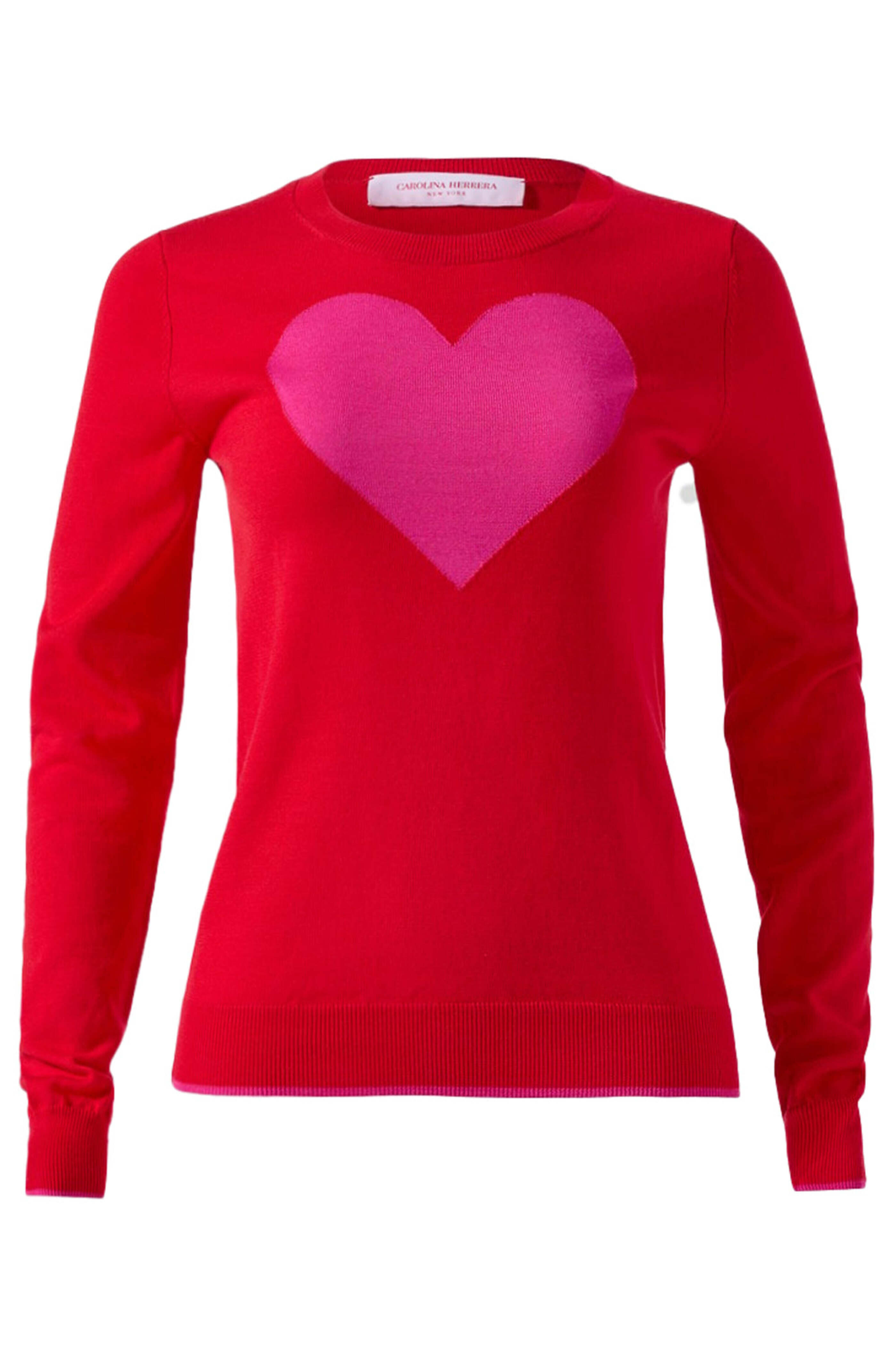 Carolina Herrera - Red Intarsia Heart Crewneck Sweater