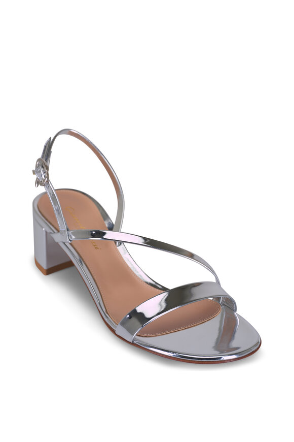 Gianvito Rossi Betsey Silver Metallic Leather Sandal, 45mm