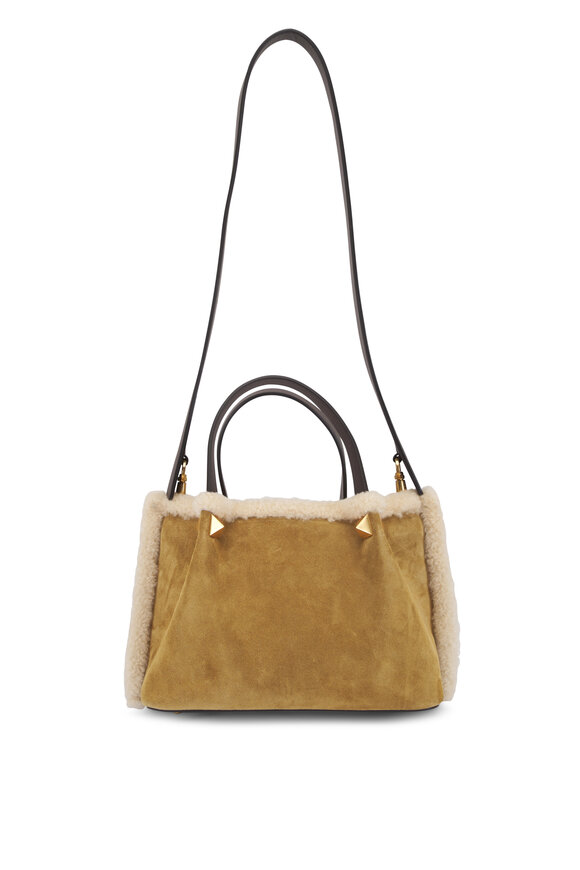 Valentino Garavani Small VLogo Genuine Shearling Trim Suede Tote - view 3