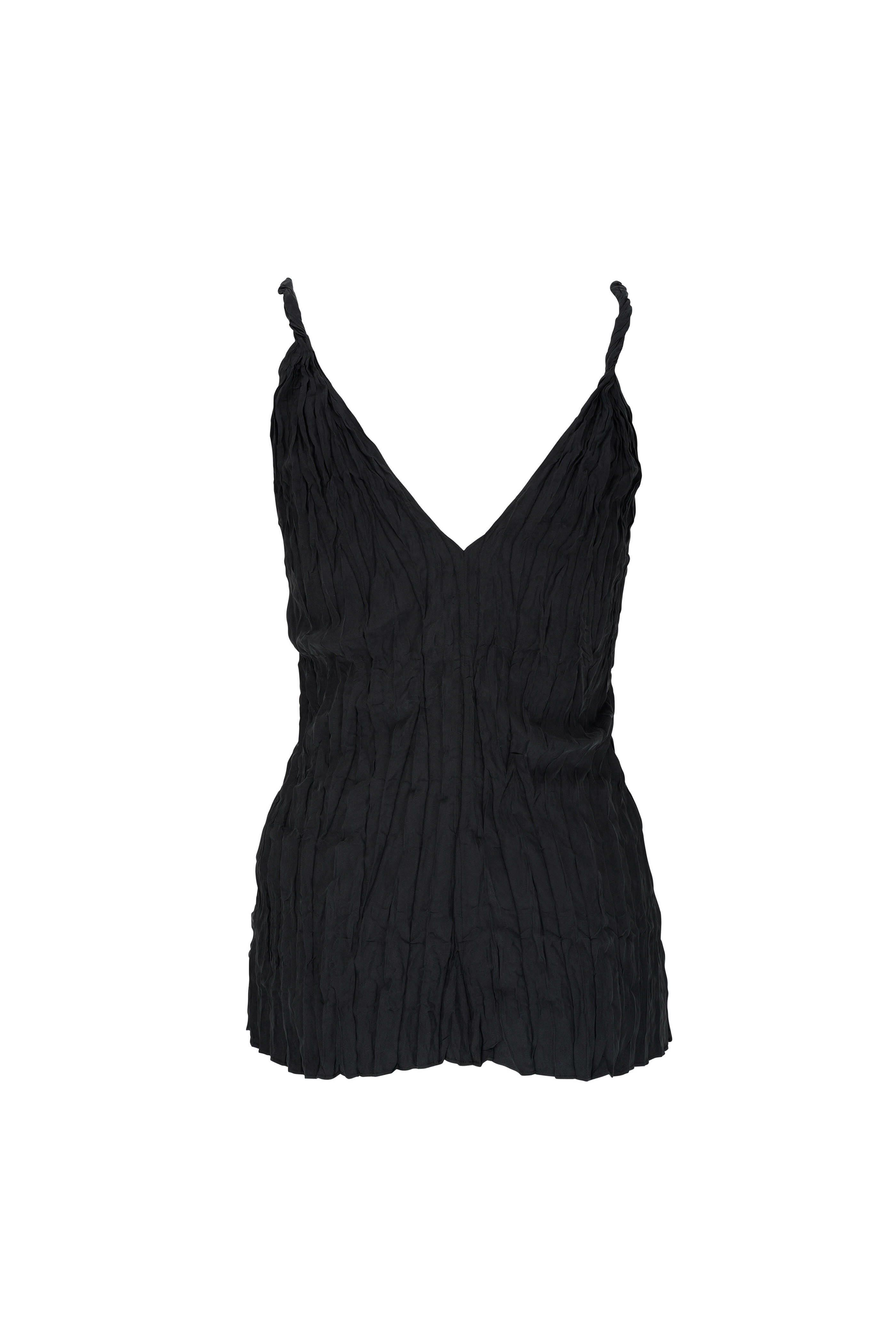 Totême - Black Twist-Strap Crinkled Silk Tank | Mitchell Stores