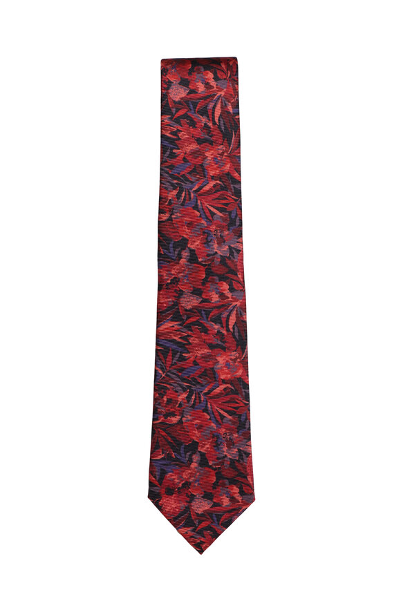 Kiton Red & Dark Blue Floral Necktie