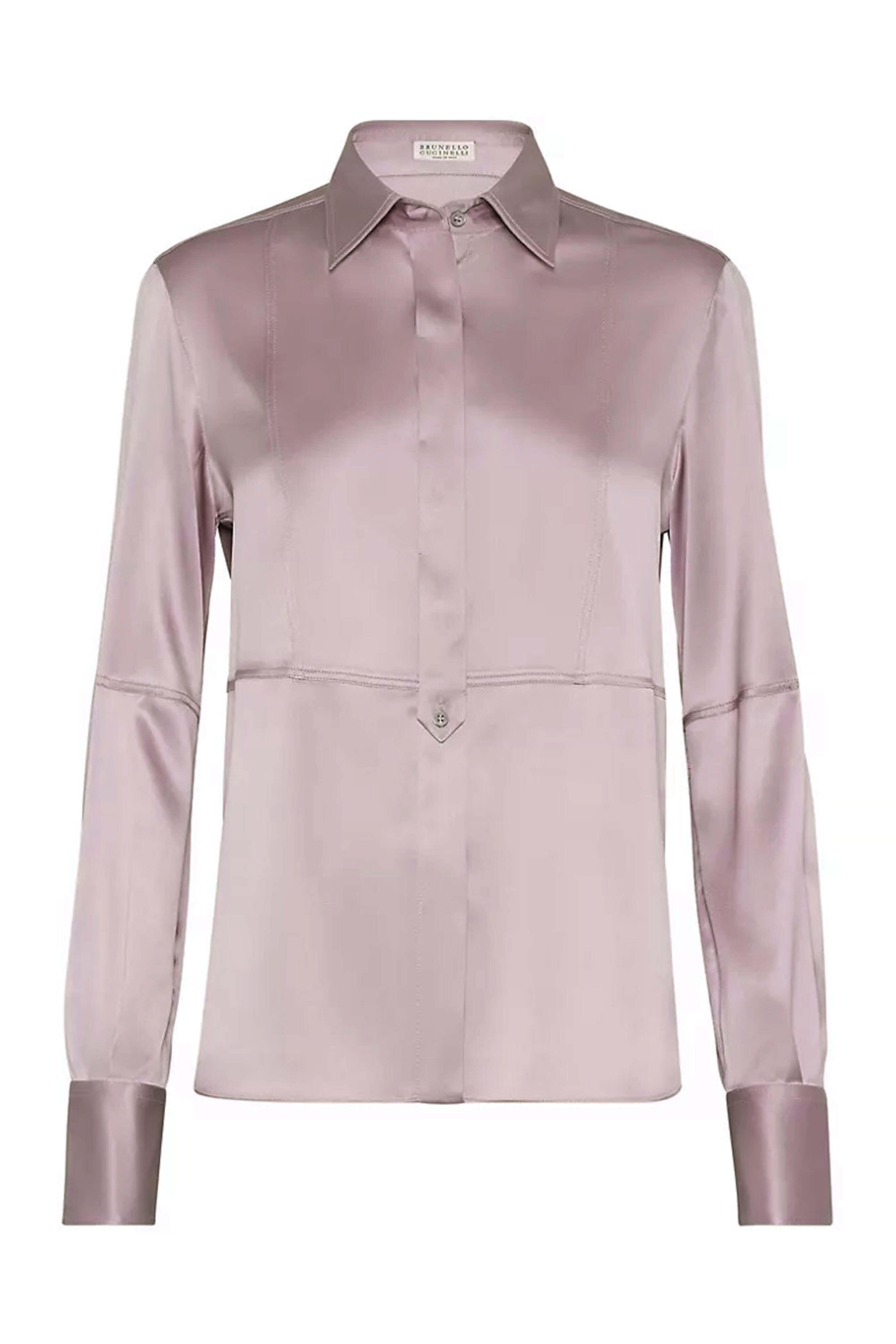 Brunello Cucinelli - Dark Purple Satin Button Up Blouse