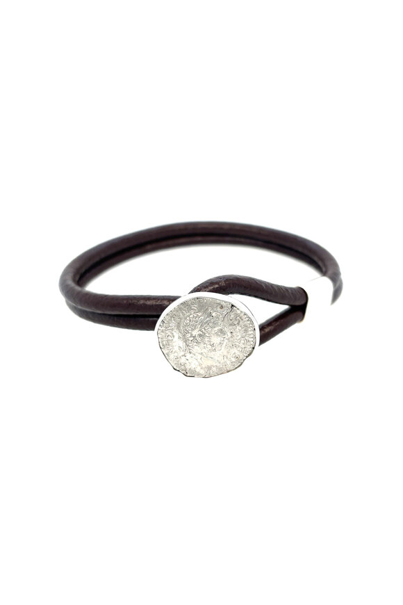 Ellen Hoffman Sterling Silver & Leather Roman Coin Bracelet