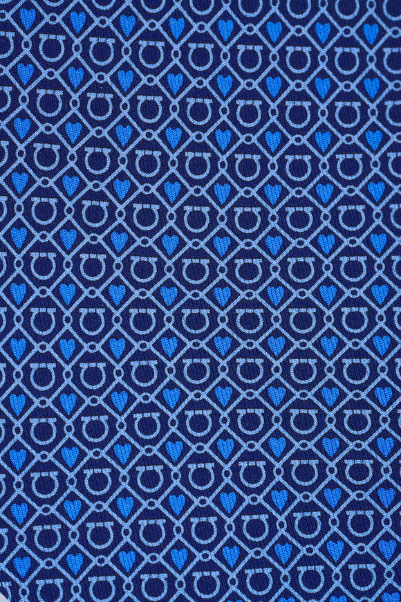 Ferragamo Navy Geometric Heart Print Silk Necktie - view 2
