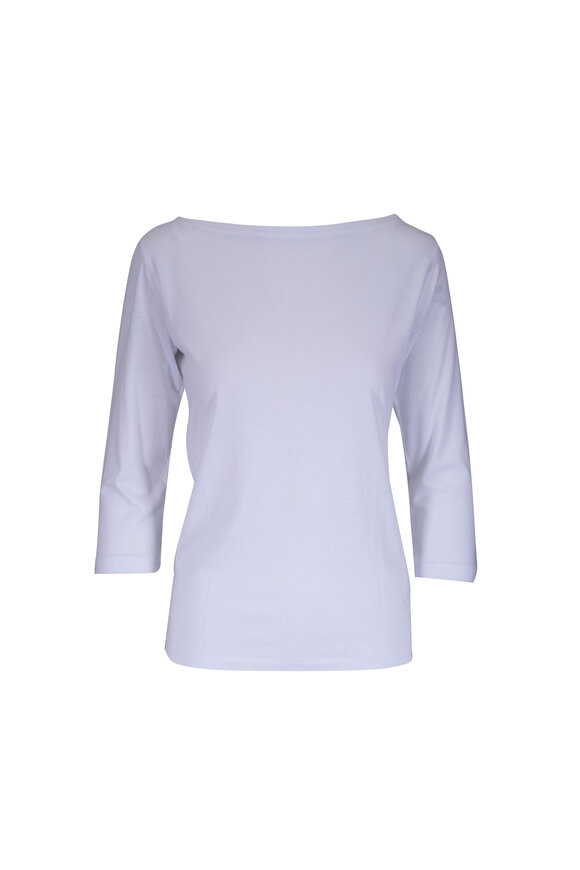 Majestic White Three Quarter Sleeve Boatneck T-Shirt