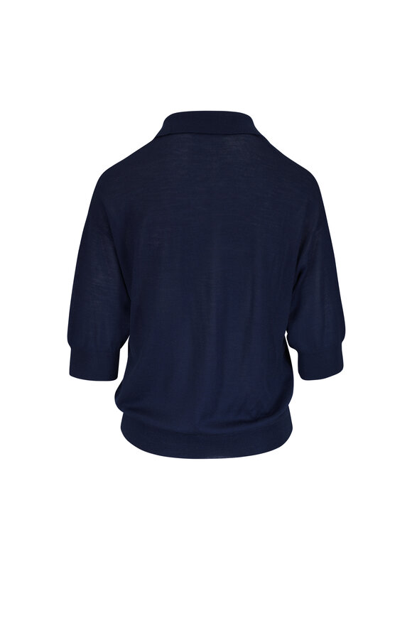 Majestic Marine Blue Extra Fine Merino Wool & Silk Polo - view 2