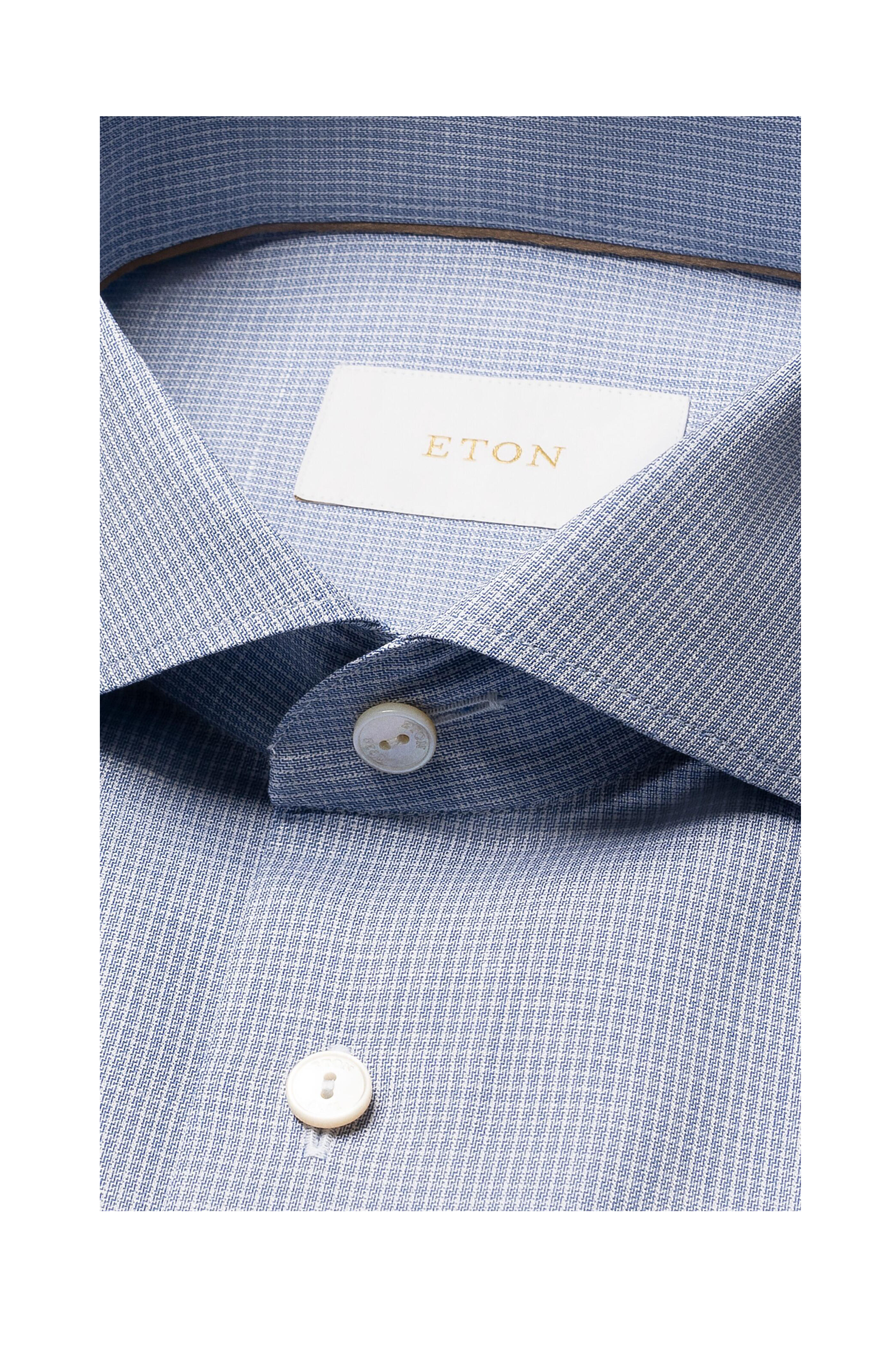 Eton - Blue Cotton & Linen Slim Fit Dress Shirt - view 4