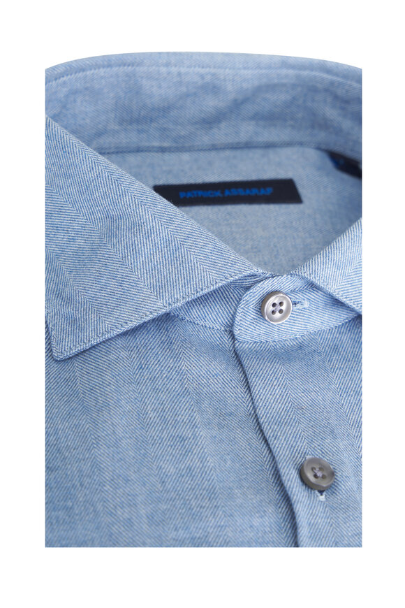 Patrick Assaraf Light Blue Solid Textured Cotton Sport Shirt - view 2