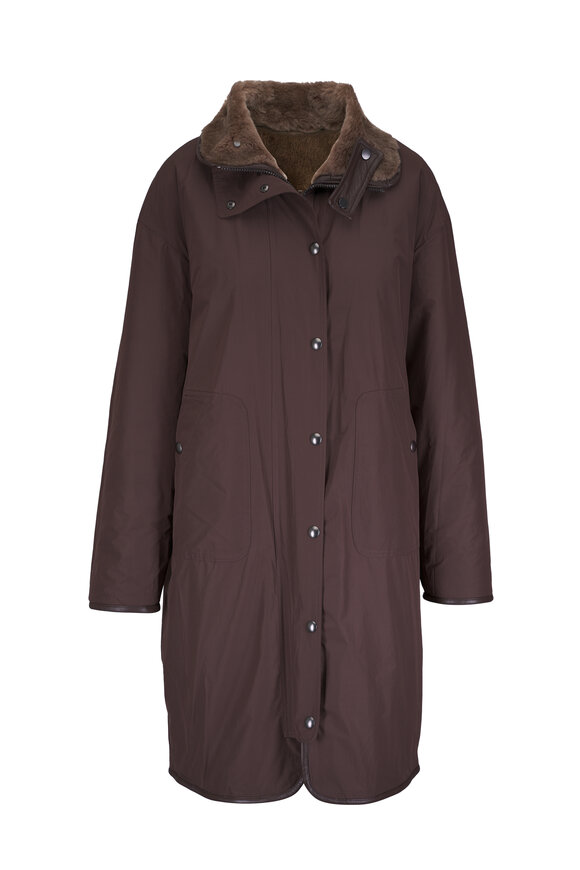Brunello Cucinelli Fossil Brown Reversible Shearling Coat - view 5