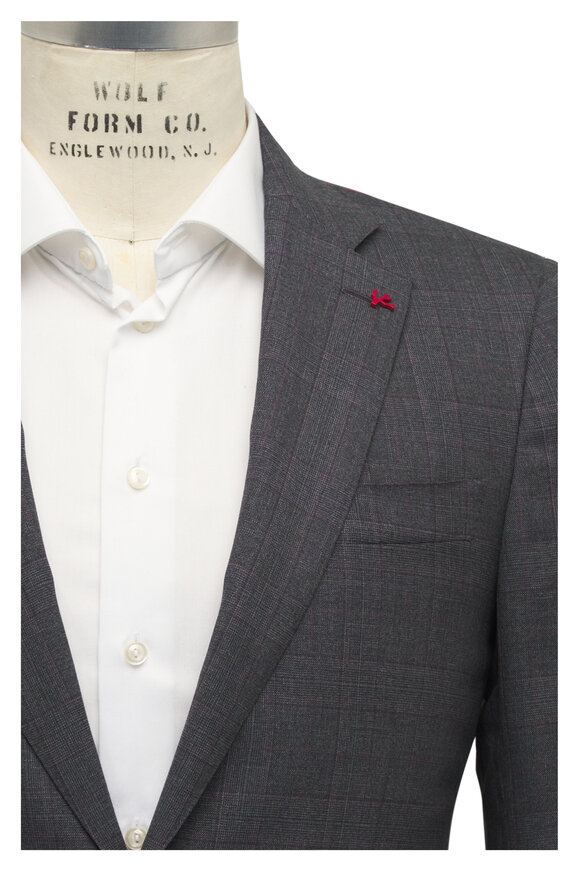 Isaia Sanita Gray Plaid Wool Blend Suit