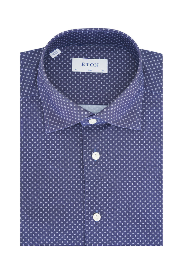 Eton Blue Geometric Print Dress Shirt