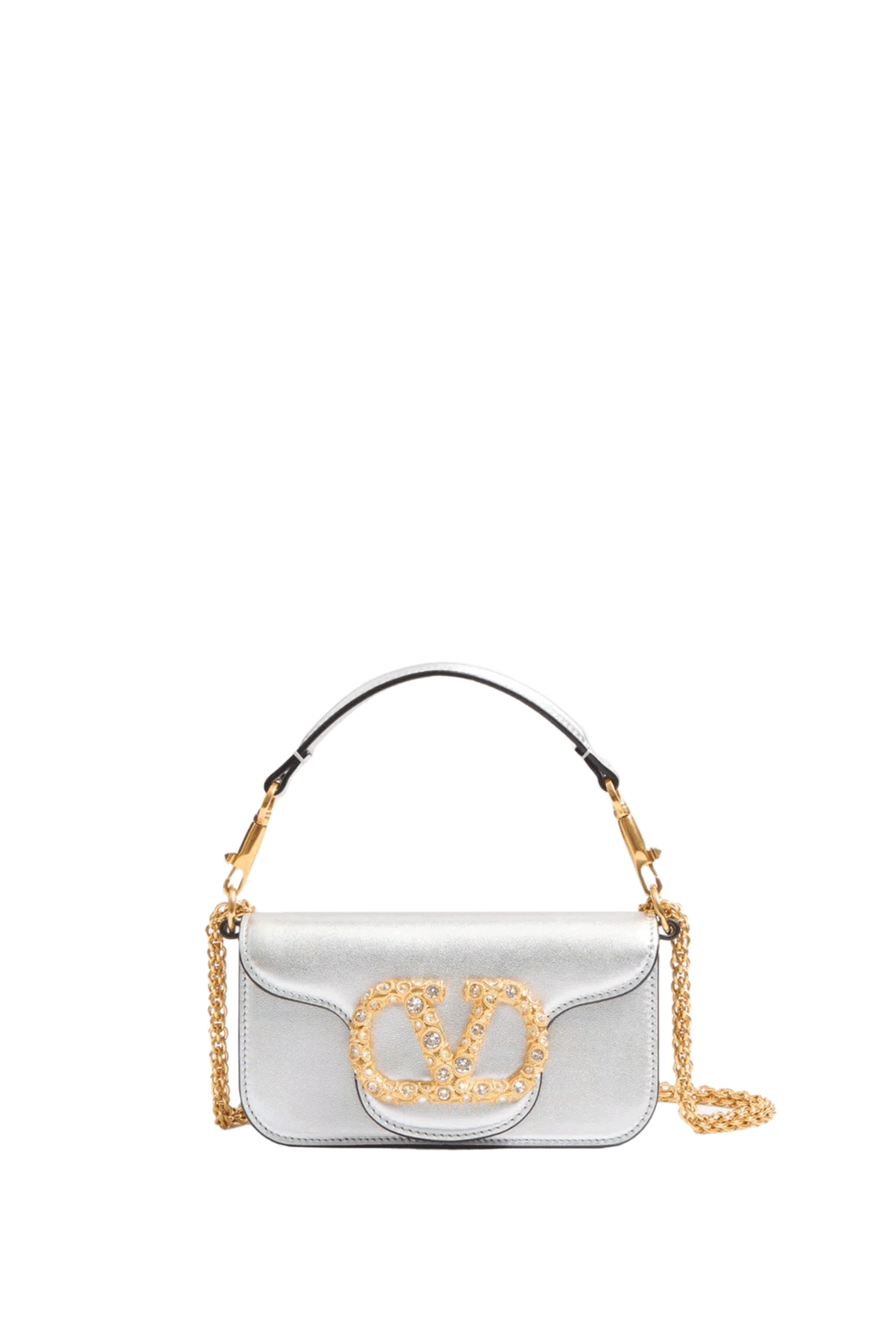 Valentino Garavani - Small Loco Metallic Crystal Shoulder Bag in Silver