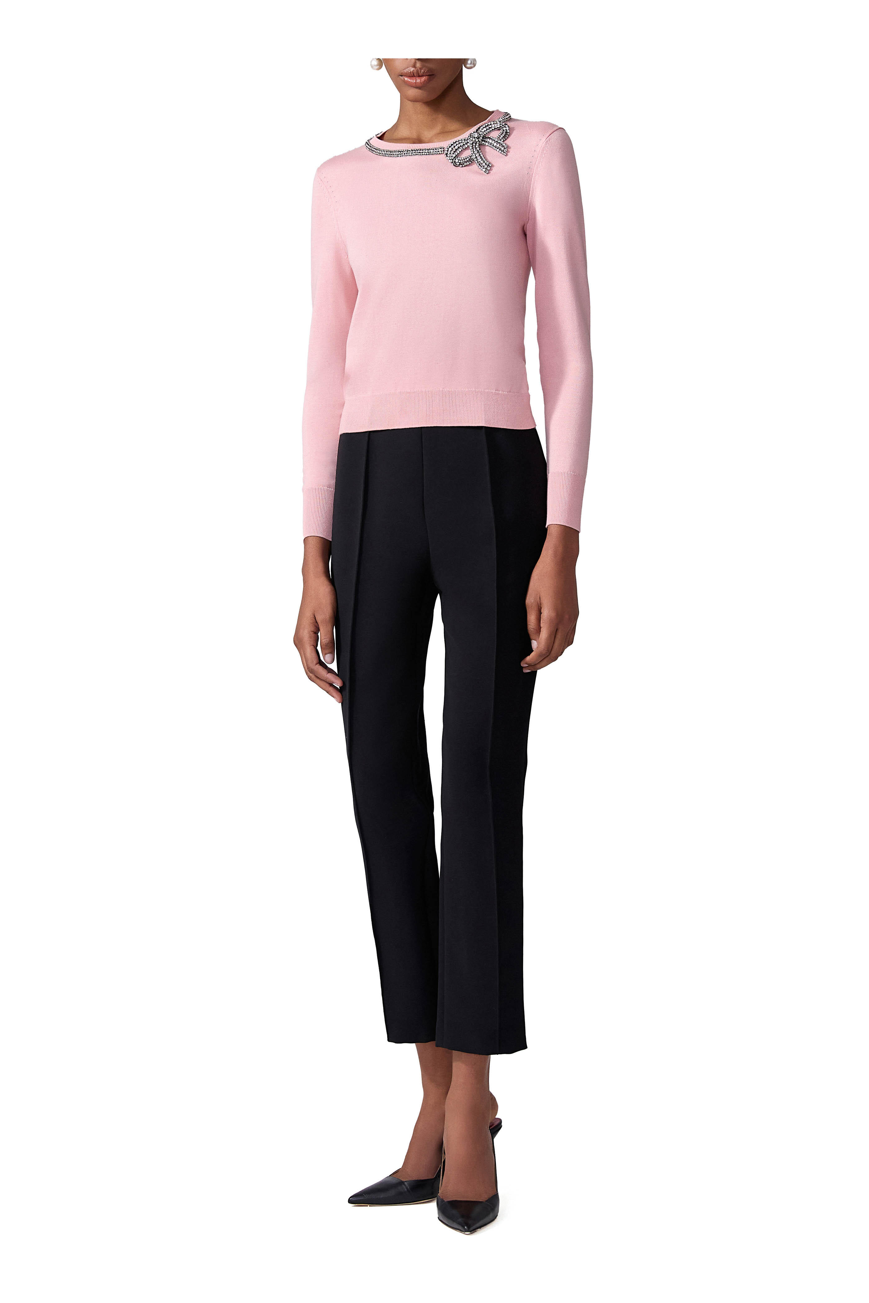 Carolina Herrera - Blossom Pink Bow Embellished Collar Sweater
