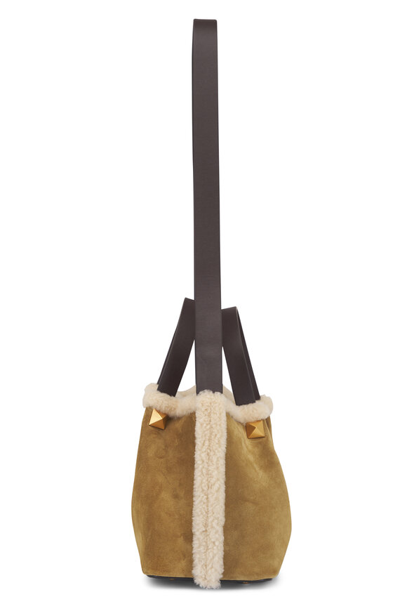 Valentino Garavani Small VLogo Genuine Shearling Trim Suede Tote - view 4