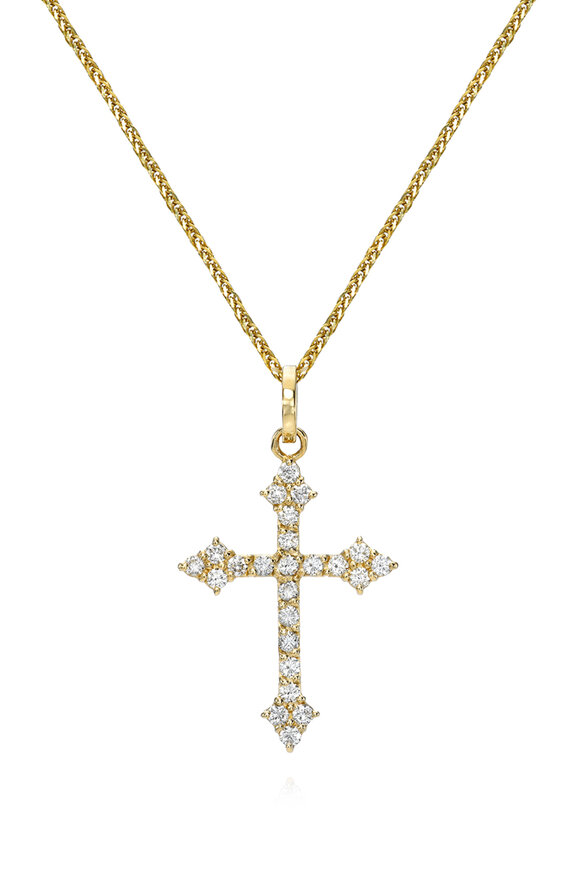 Dru 14k Yellow Gold Diamond Goth Cross Pendant