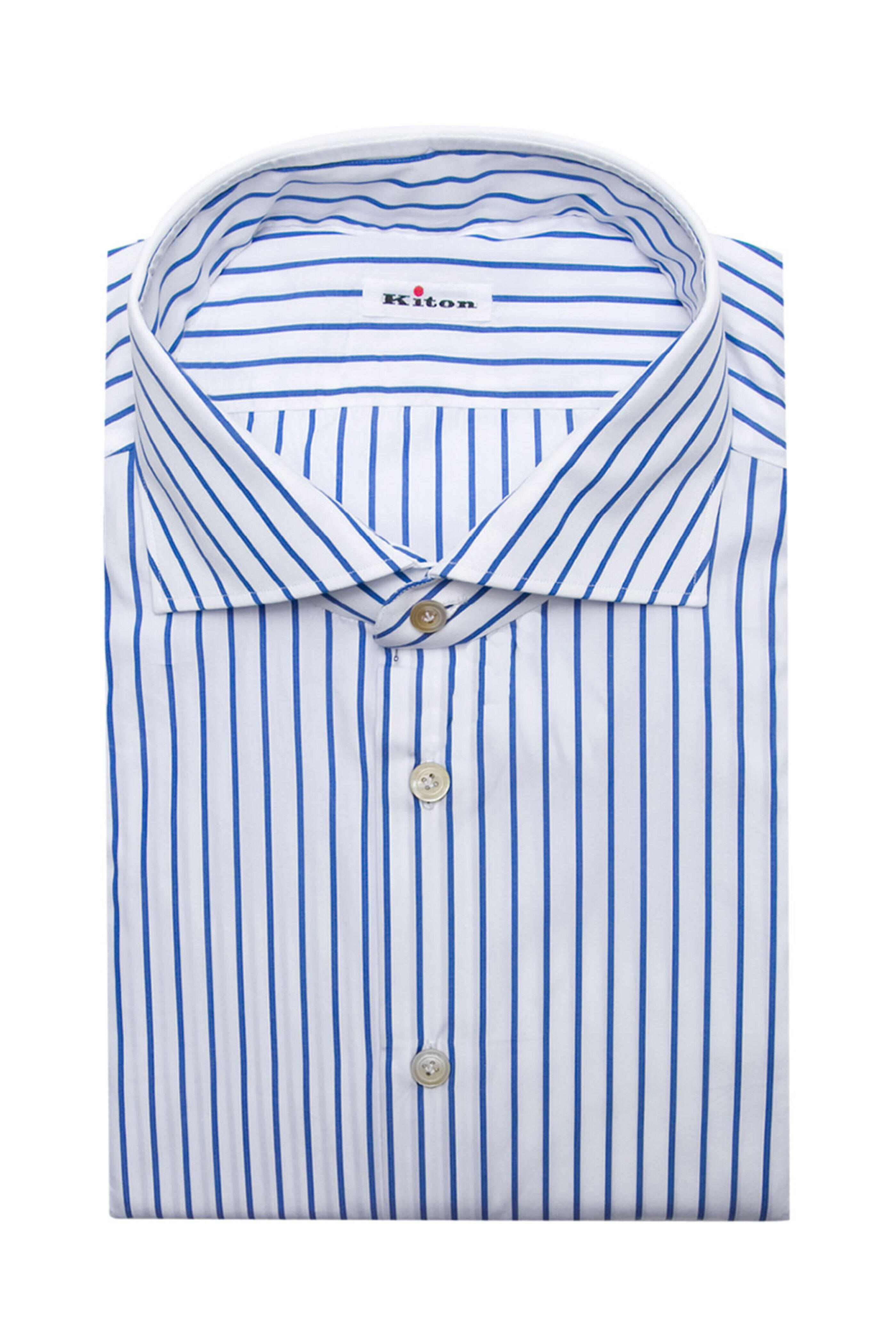 Kiton - Navy and White Stripe Dress Shirt