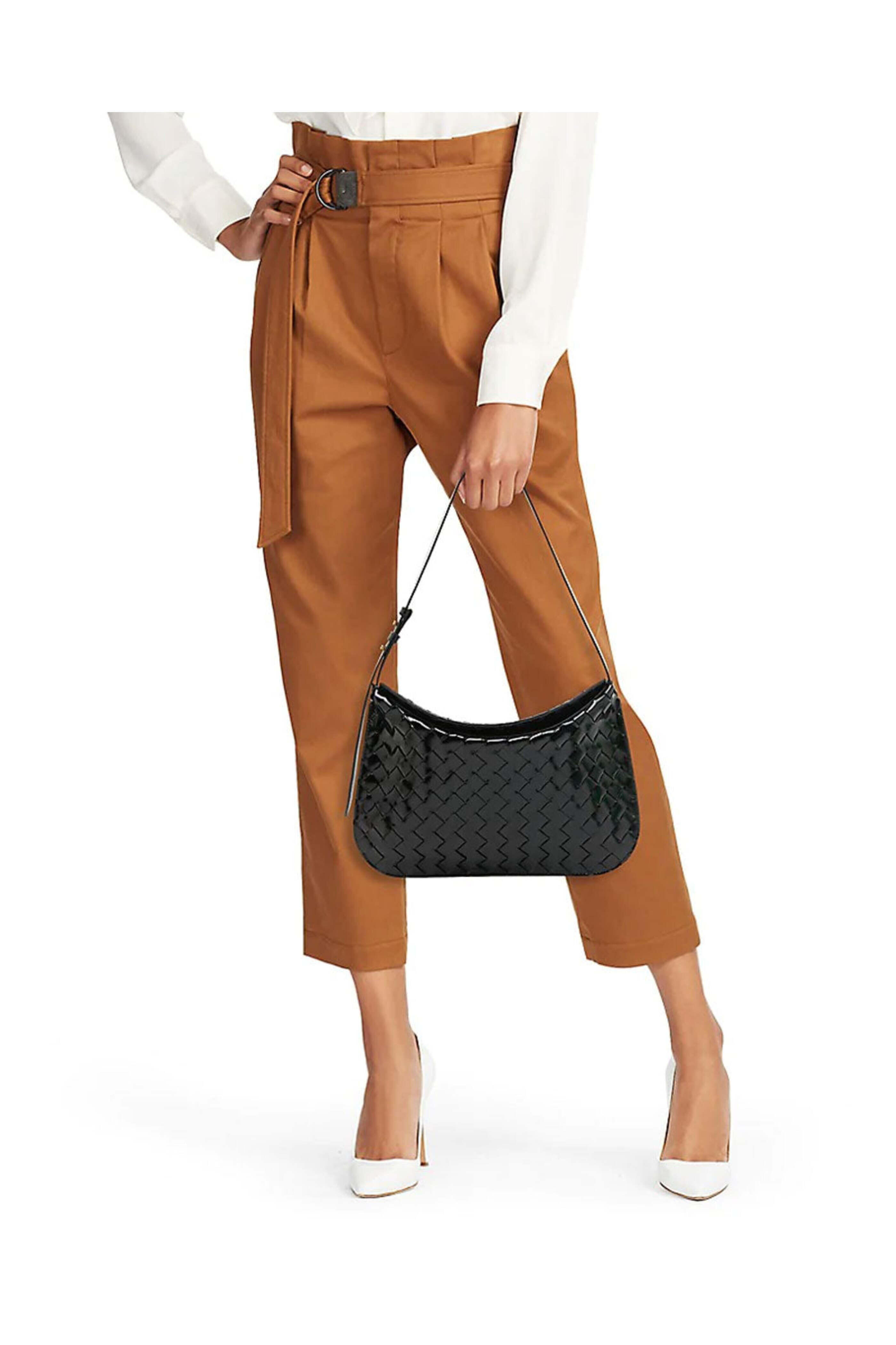 Bottega Veneta - Patent Intrecciato Shoulder Bag in Black