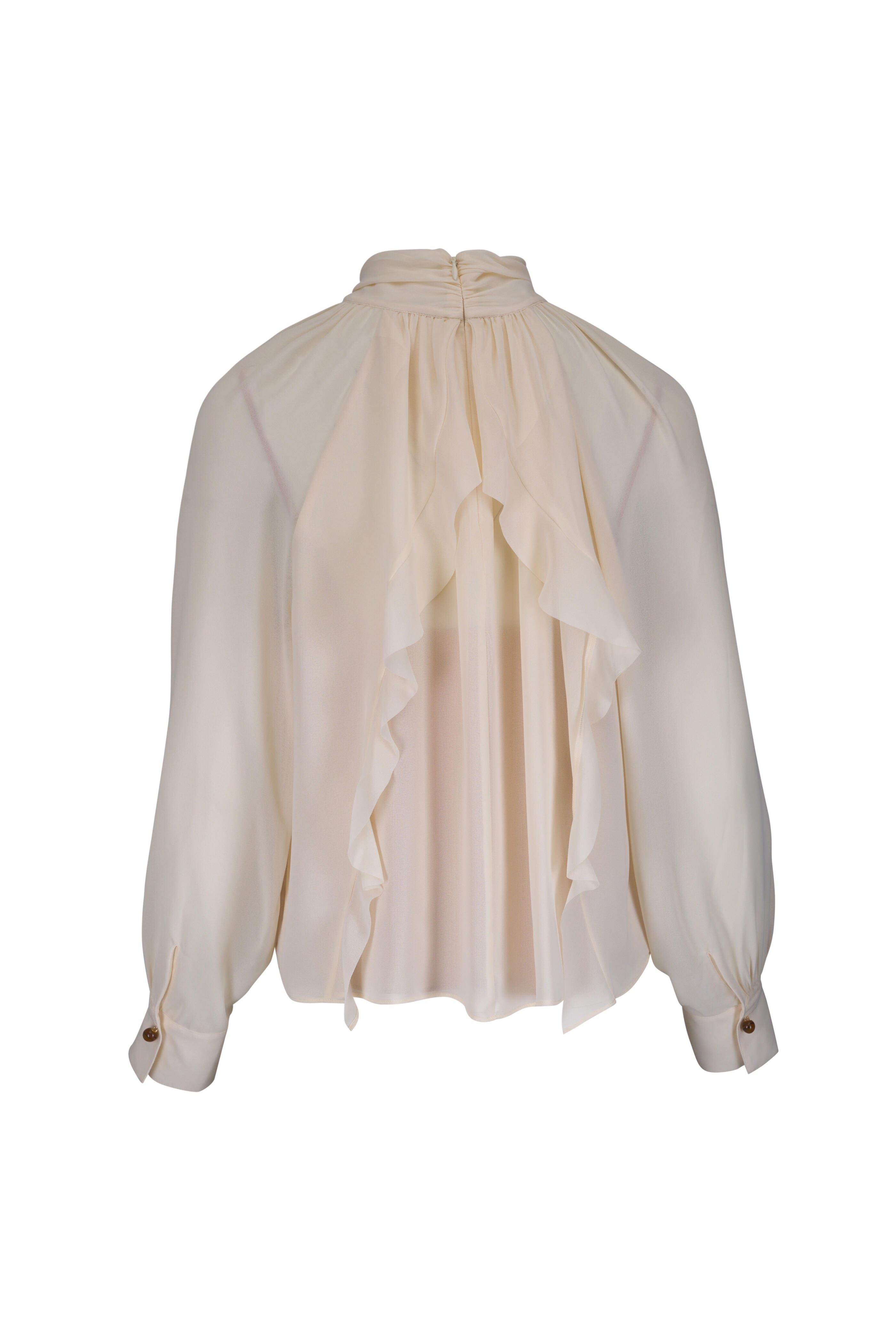 Vince - Cream Gathered Draped Neck Crepe Blouse