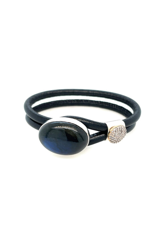Ellen Hoffman Black Leather Diamond & Labradorite Bracelet