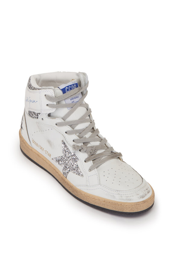 Golden Goose - Sky-Star White Leather & Glitter High-Top Sneaker