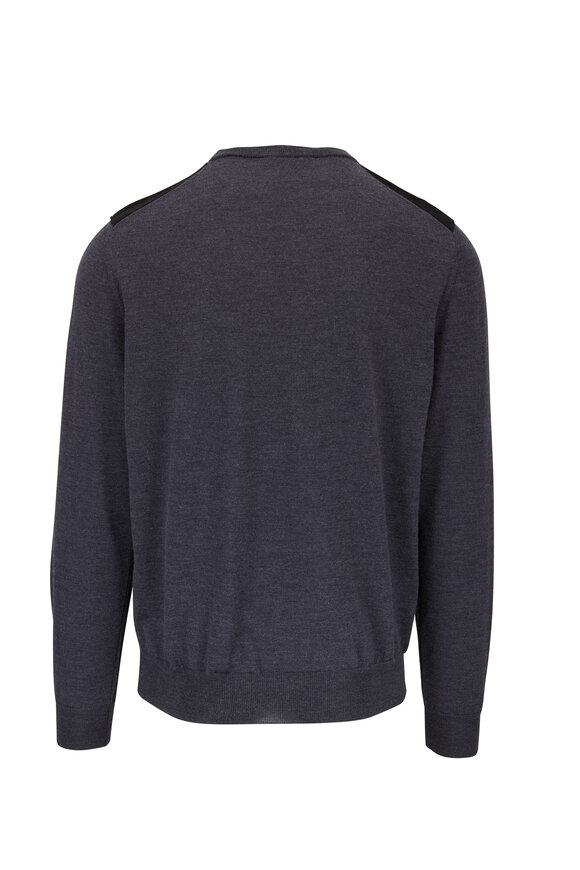 Canali - Charcoal Crewneck Leather Shoulder Sweater