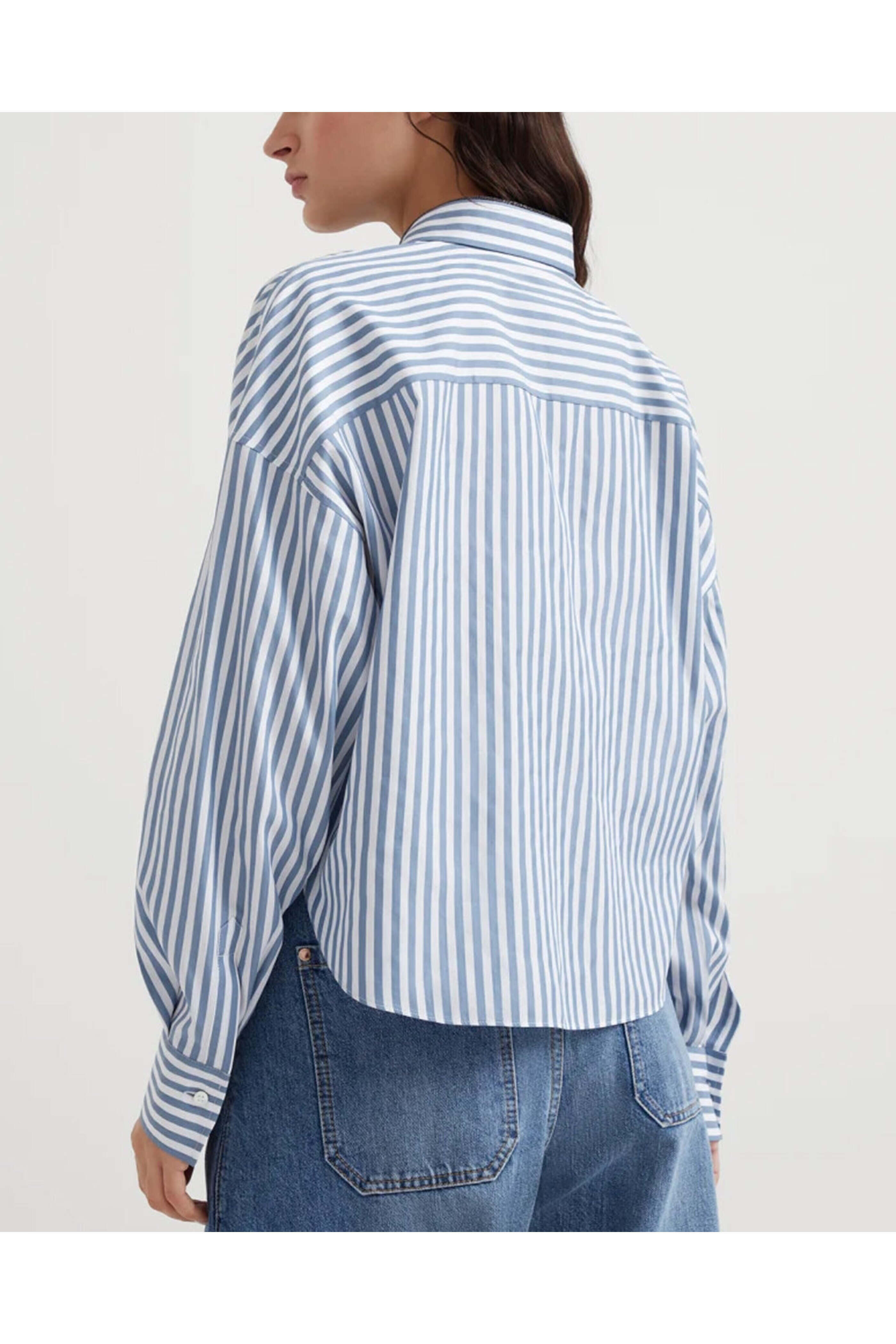 Brunello Cucinelli - Light Blue and White Stripe Silk Blouse