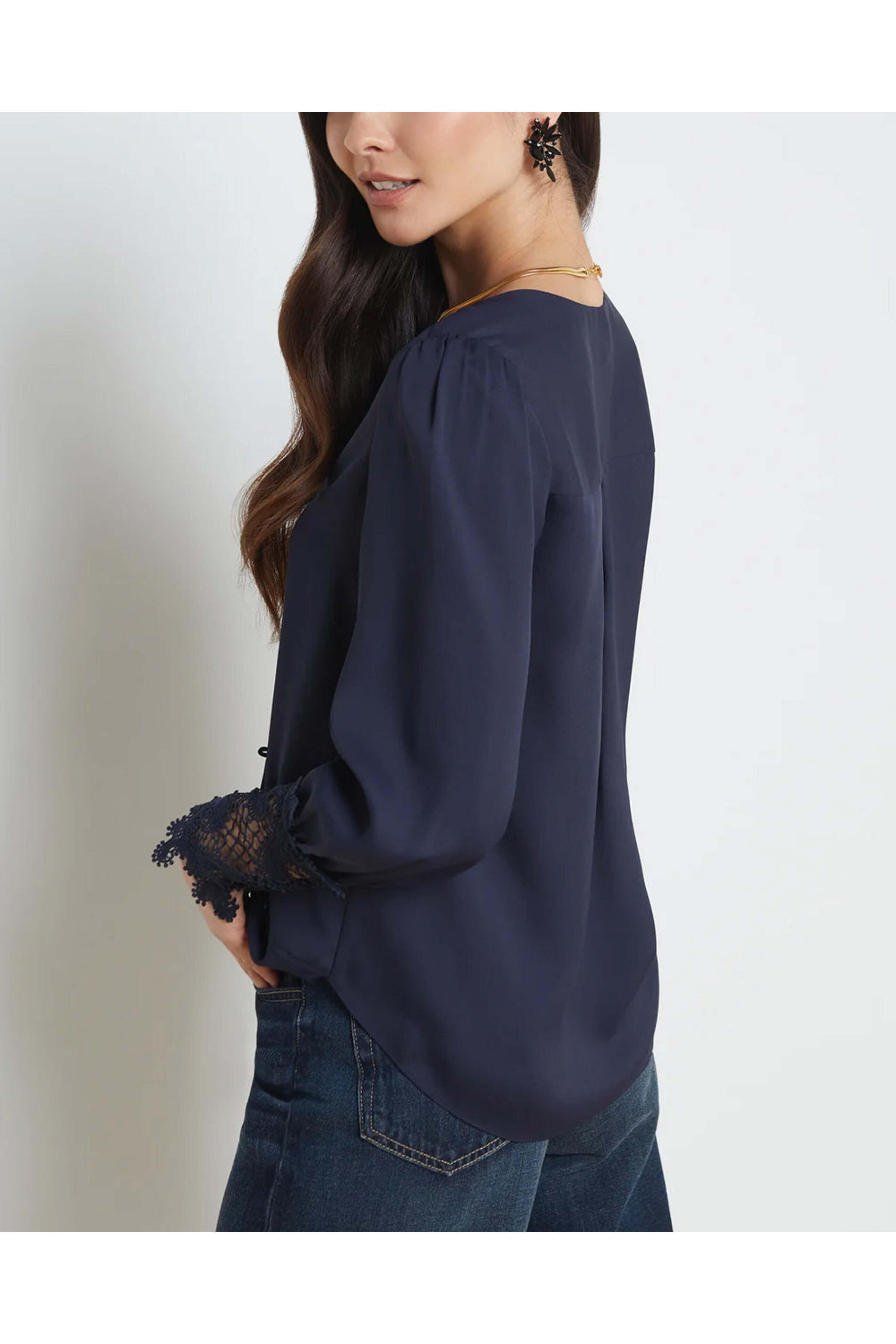L'Agence - Midnight Lace Cuff Arti Blouse