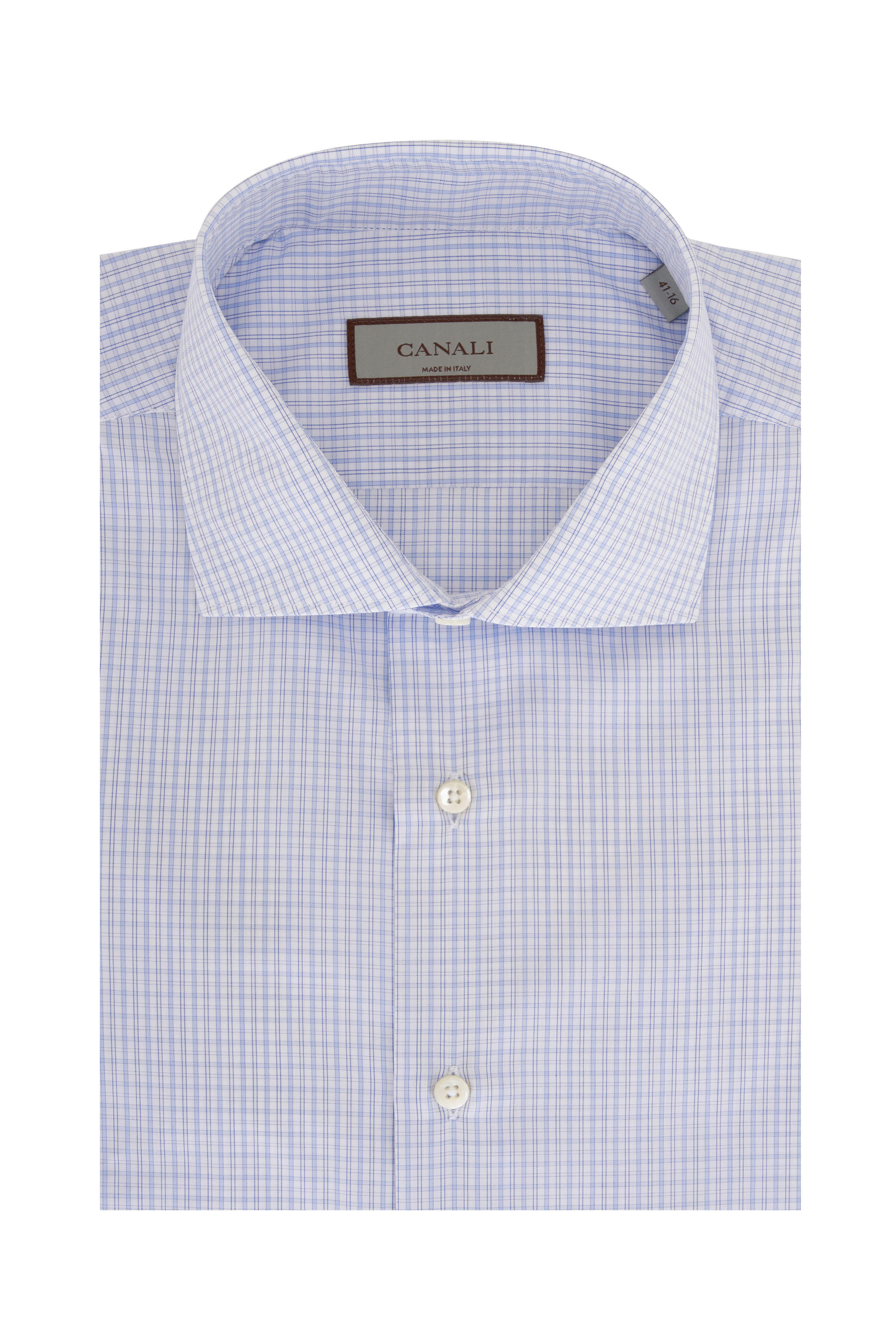 Canali - Blue Check Cotton Dress Shirt | Mitchell Stores