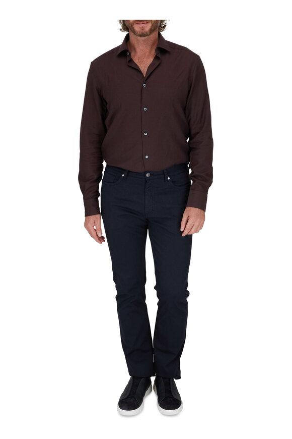 Zegna - Navy Piquè Five Pocket Pant