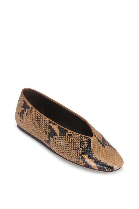 Le Monde Béryl Classic Regency Snake Embossed Leather Flat - view 1