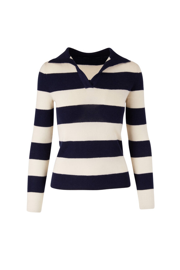 Nili Lotan Lucille Navy & Ivory Stripe Polo - view 1