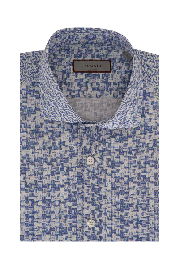 Canali - Light Blue Weave Print Cotton Sport Shirt 