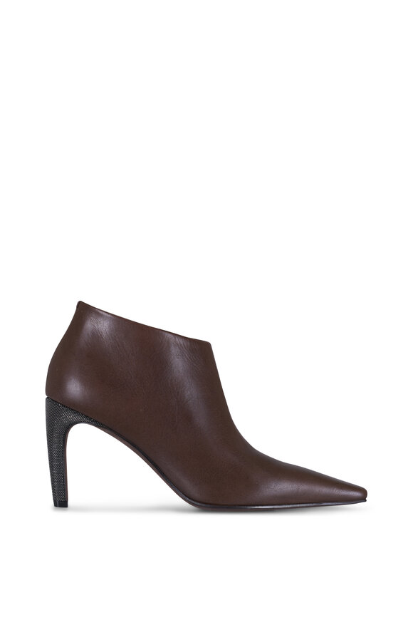 Brunello Cucinelli Chocolate Leather Monili Heel Bootie, 80mm - view 6