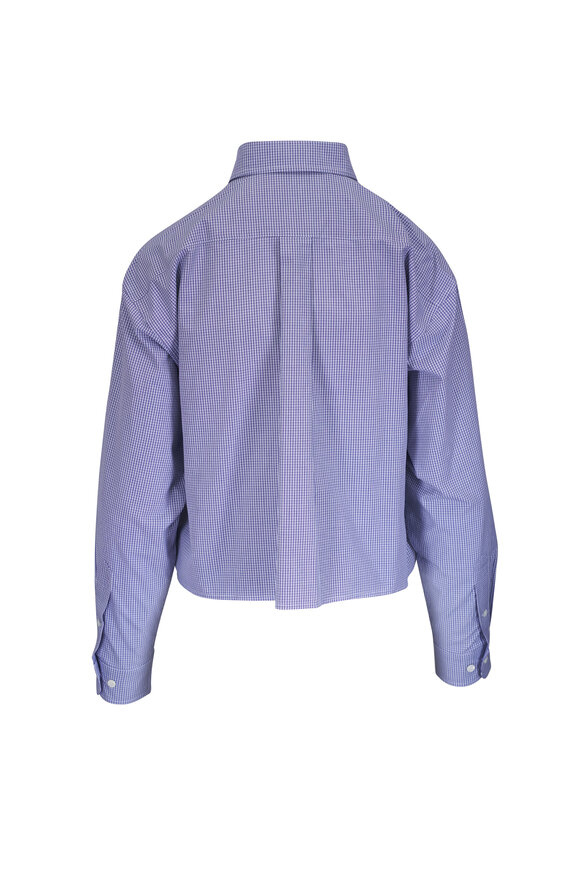 Miu Miu Blue Checked Poplin Cropped Boxy Shirt - view 3