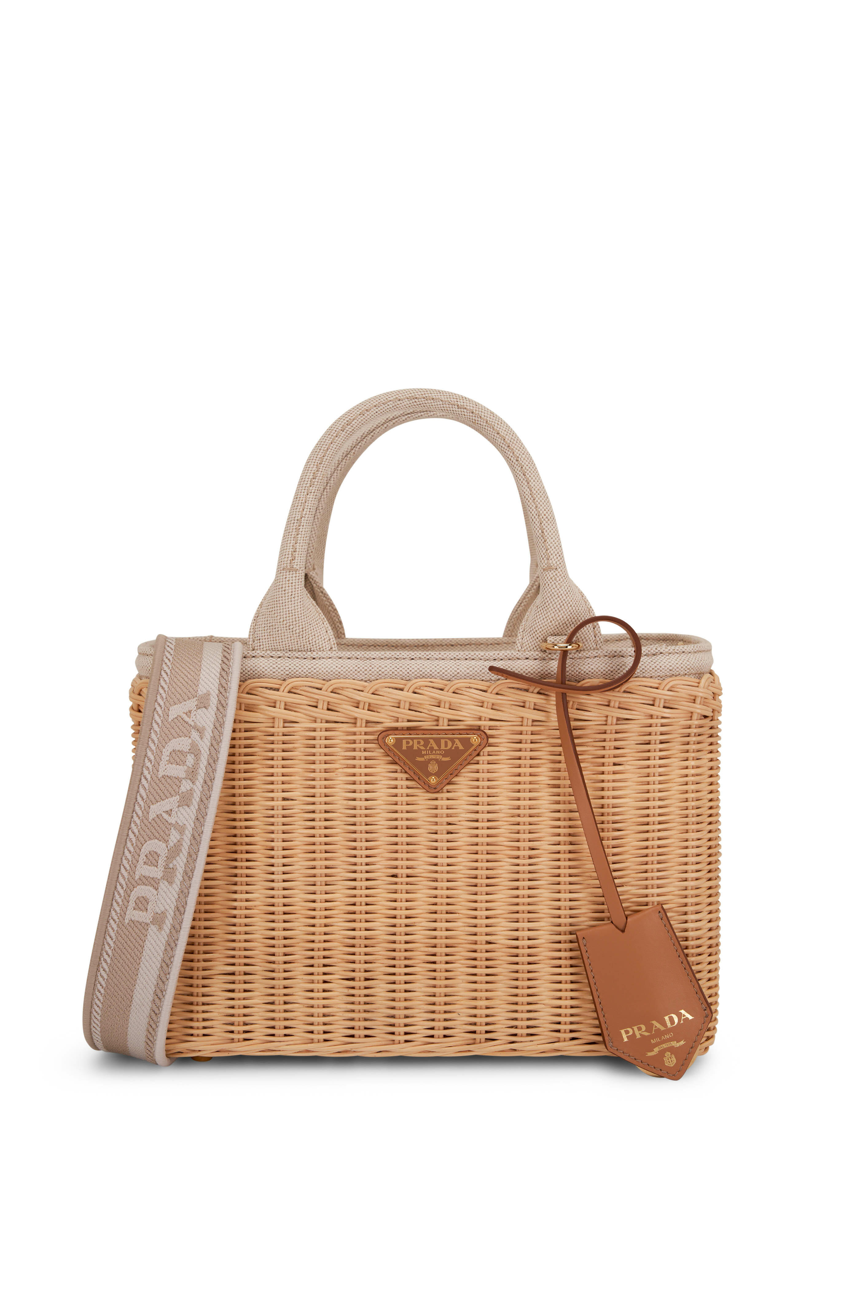 Prada wicker and canvas hotsell basket bag