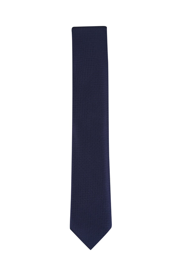 Zegna Navy Silk Jacquard Necktie - view 1