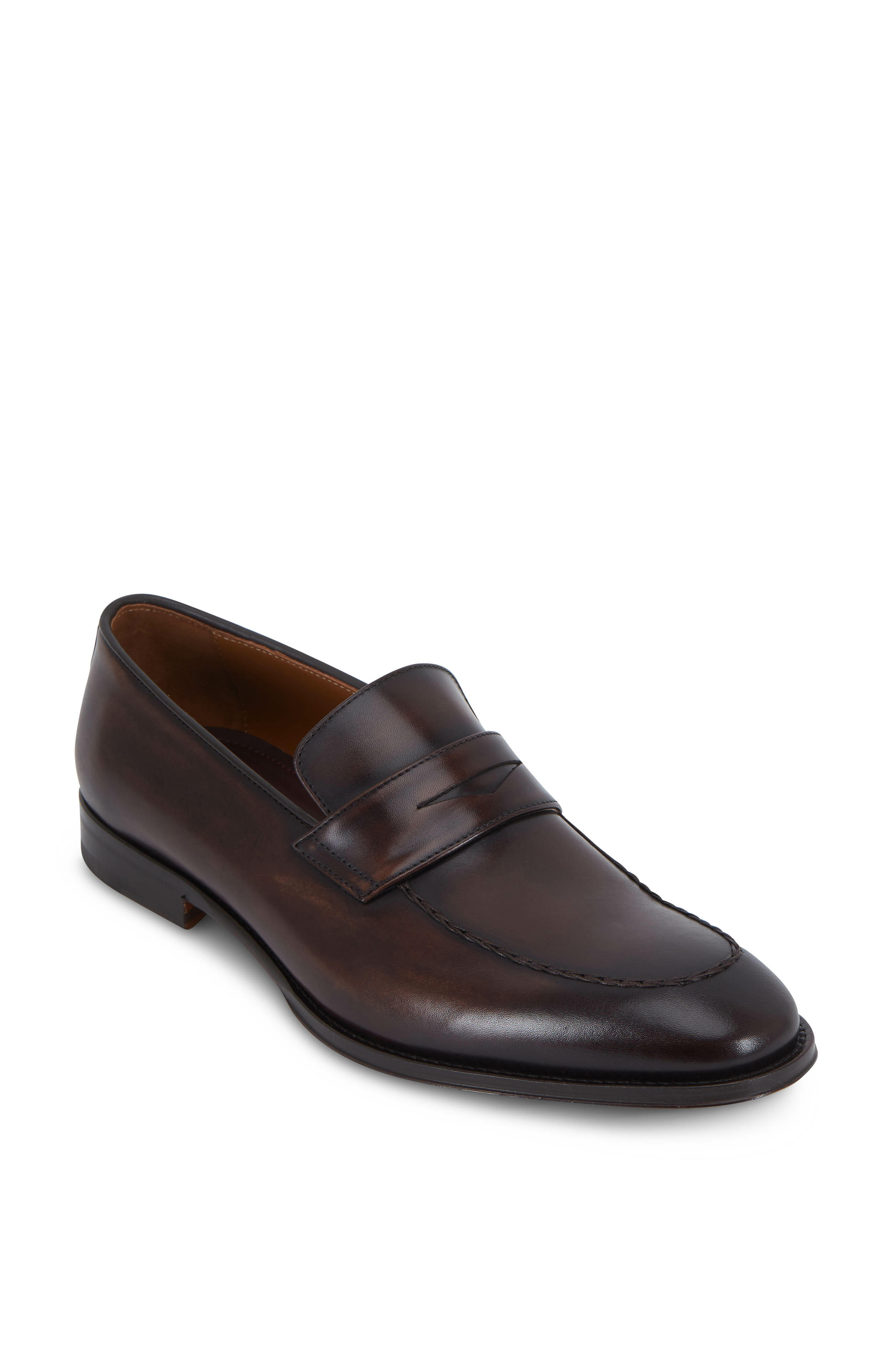 Bruno Magli Fanetta Dark Brown Antiqued Leather Penny Loafer