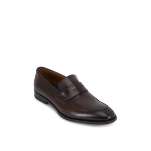 Bruno Magli Fanetta Dark Brown Antiqued Leather Penny Loafer