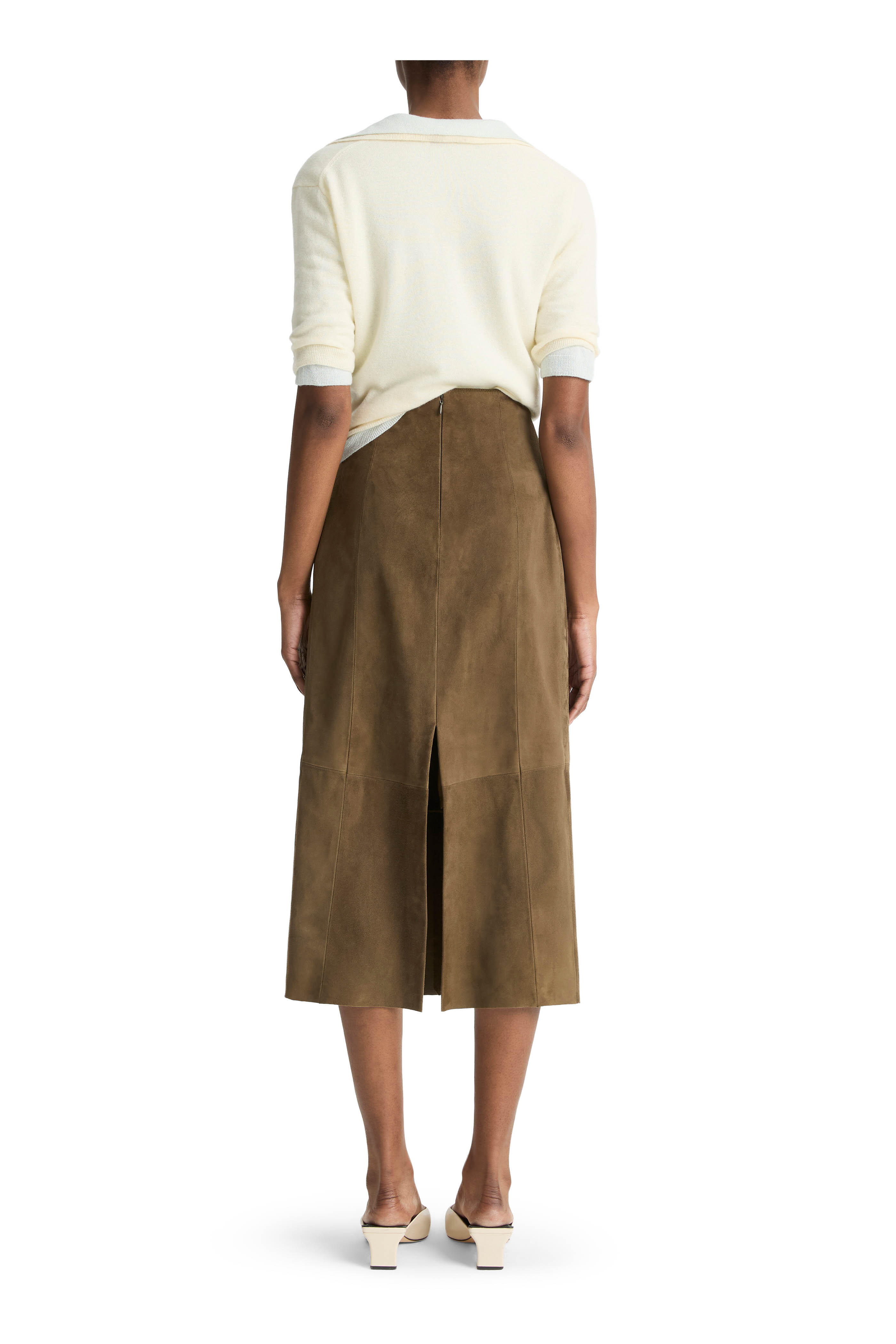 Vince - Hazel Vine Suede Slim Paneled Midi Skirt