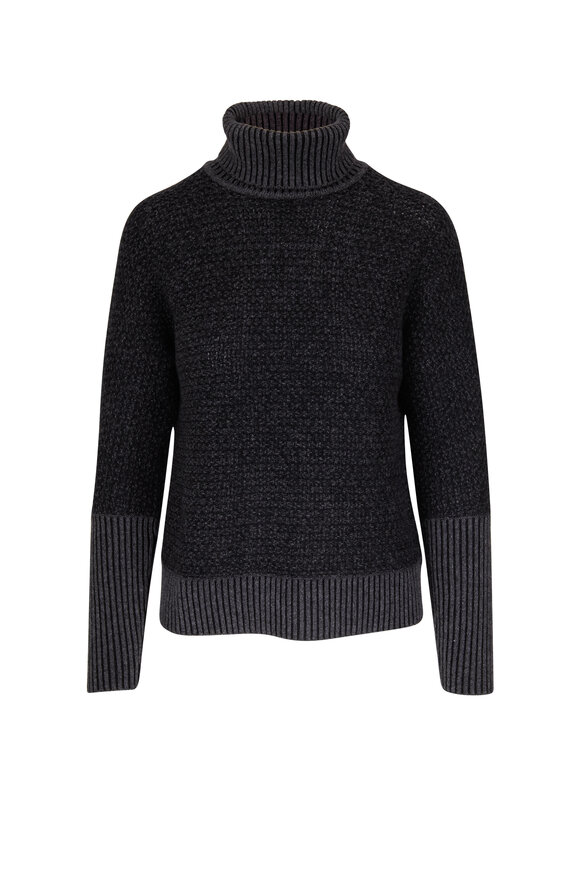 Kinross - Gray Plaited Tweed Turtleneck Sweater 