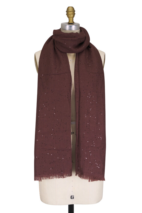Brunello Cucinelli Chocolate Cashmere & Silk Paillette Scarf - view 1
