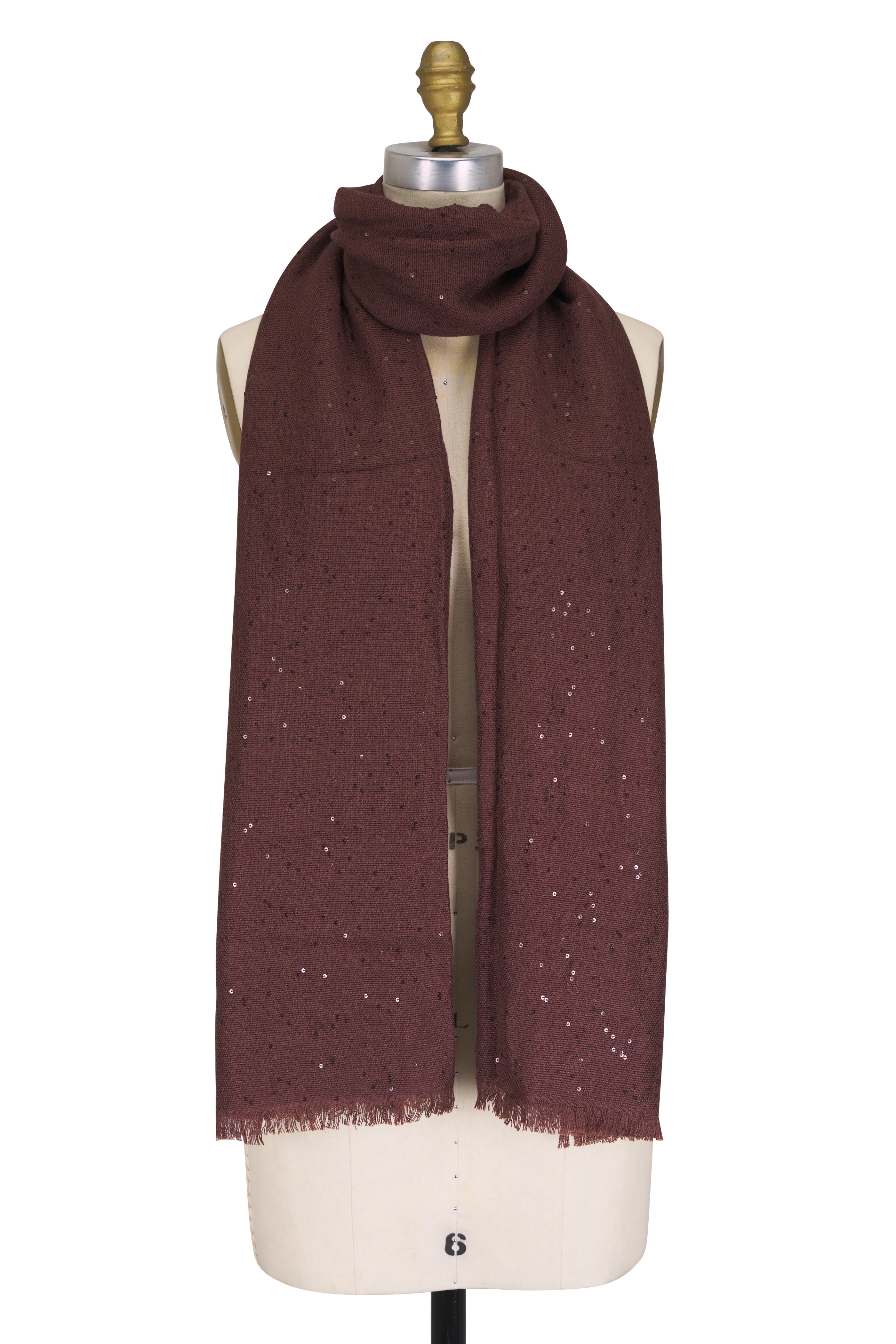 Brunello Cucinelli - Chocolate Cashmere & Silk Paillette Scarf - view 1