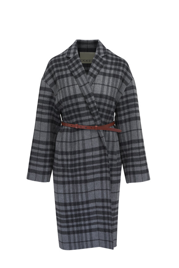 Odeeh Charcoal Gray Check Wool & Cashmere Long Coat