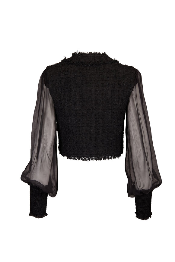Balmain Black Tweed & Muslin Cropped Jacket - view 2