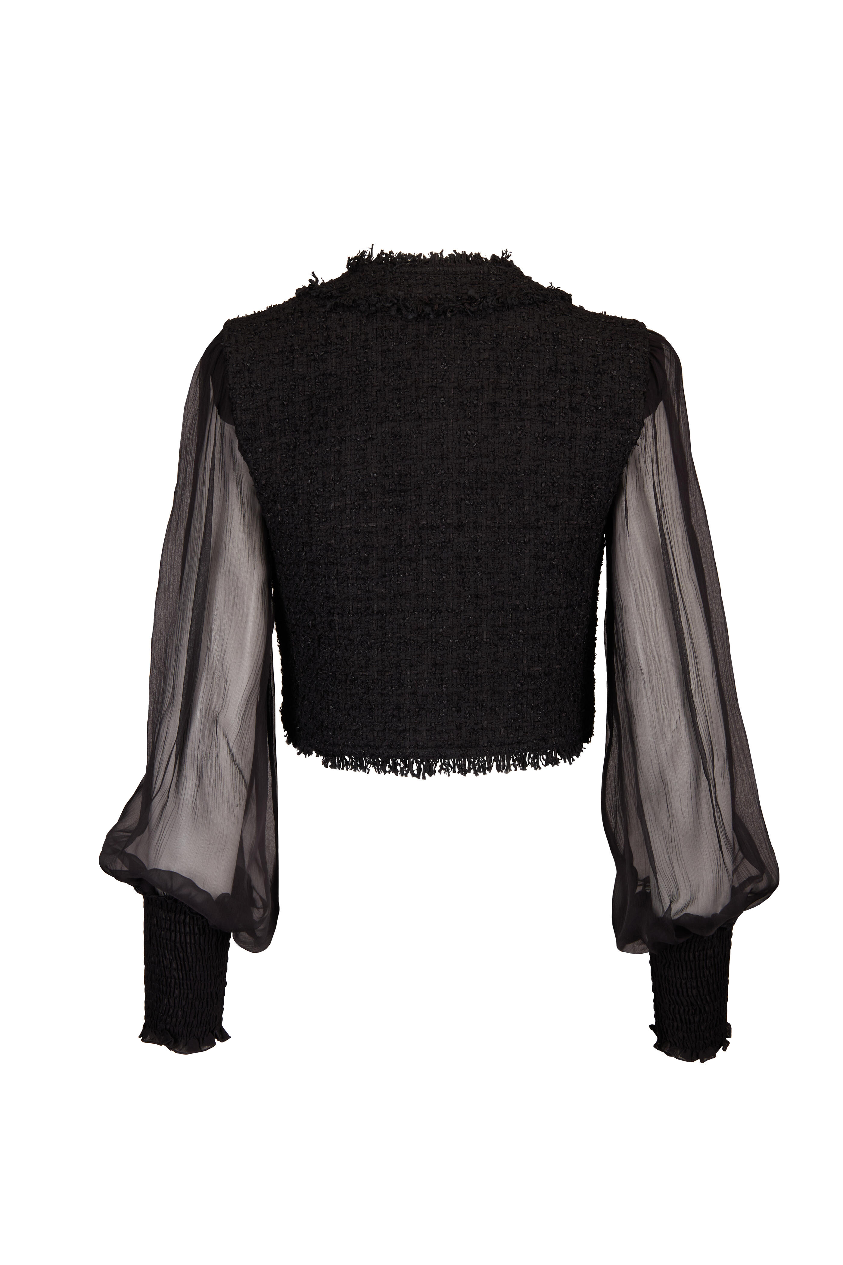 Balmain - Cropped Black Tweed & Muslin Jacket - view 2