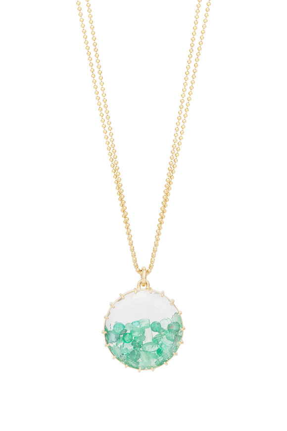 Renee Lewis 18k Yellow Gold 2 Chain Emerald Shake Necklace - view 2