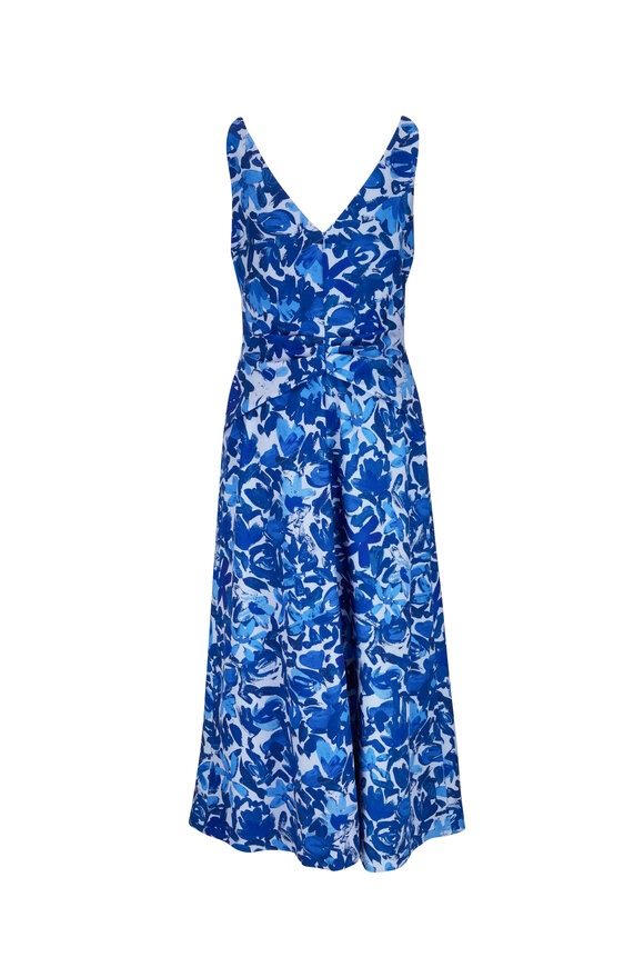 Lela Rose - Sky Blue Floral Ruched Maxi Dress 