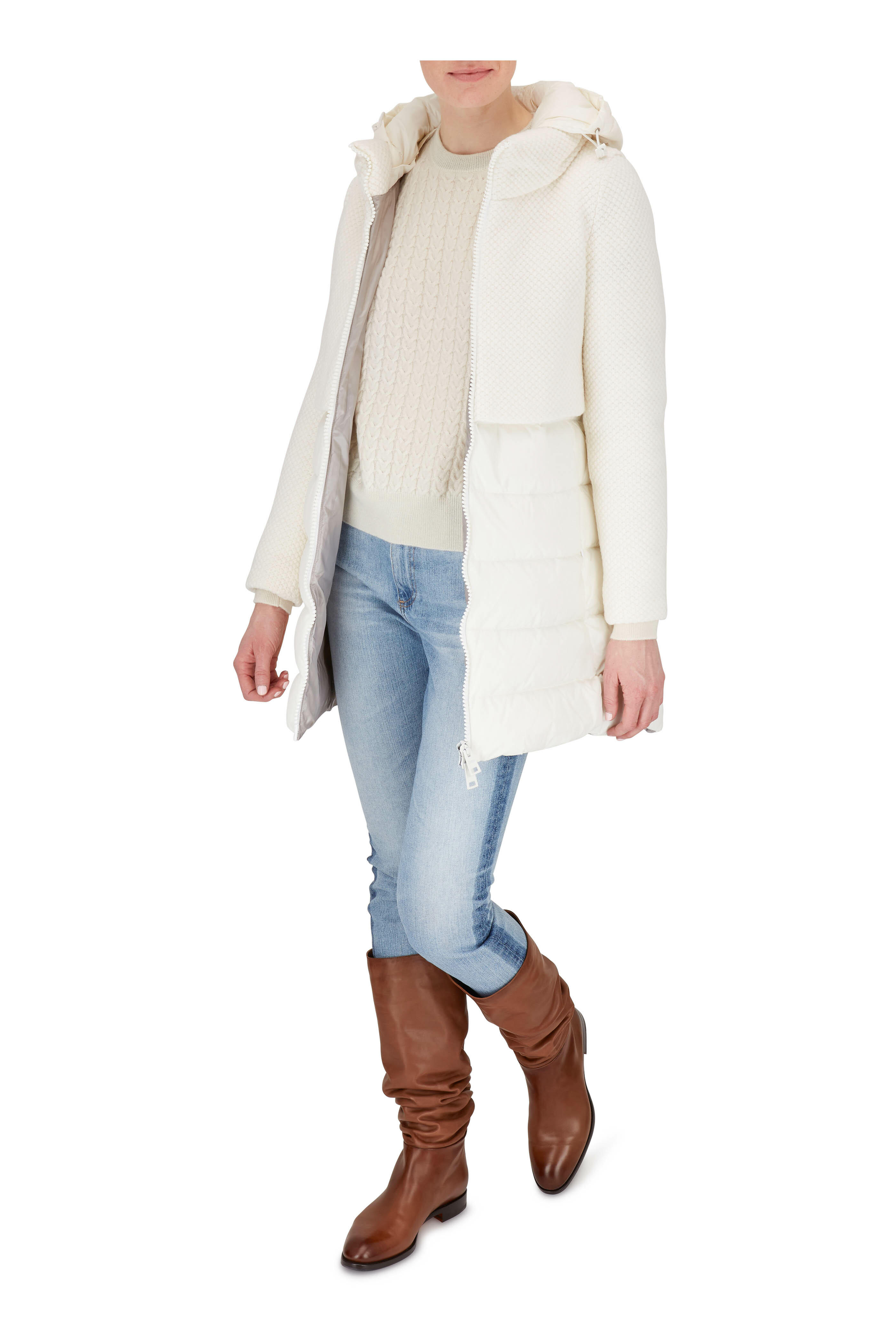 Herno - Cream Combo Hooded Puffer Coat