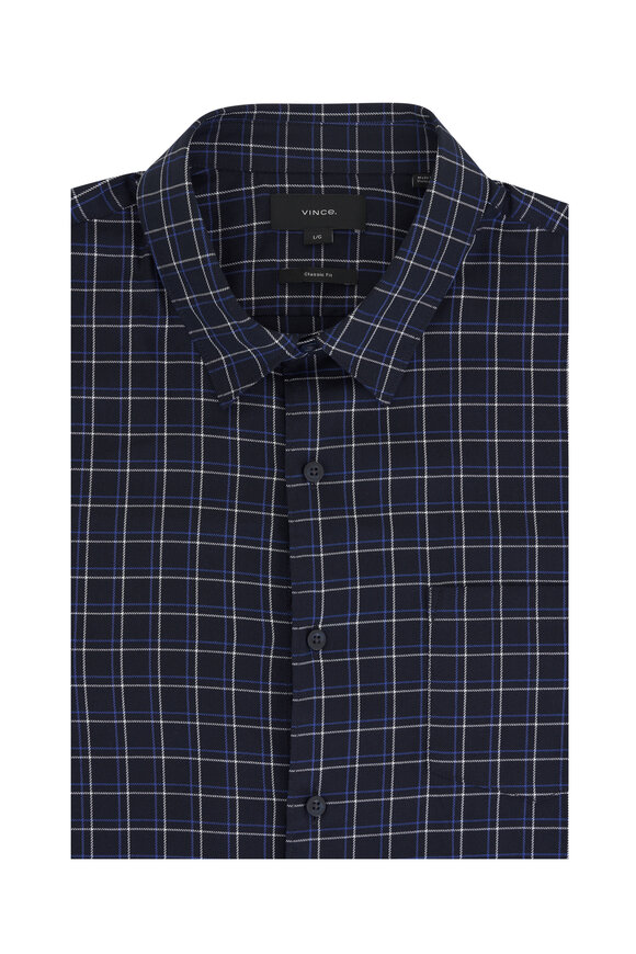 Vince Coastal Blue & Cobalt Ynez Plaid Button Down Shirt