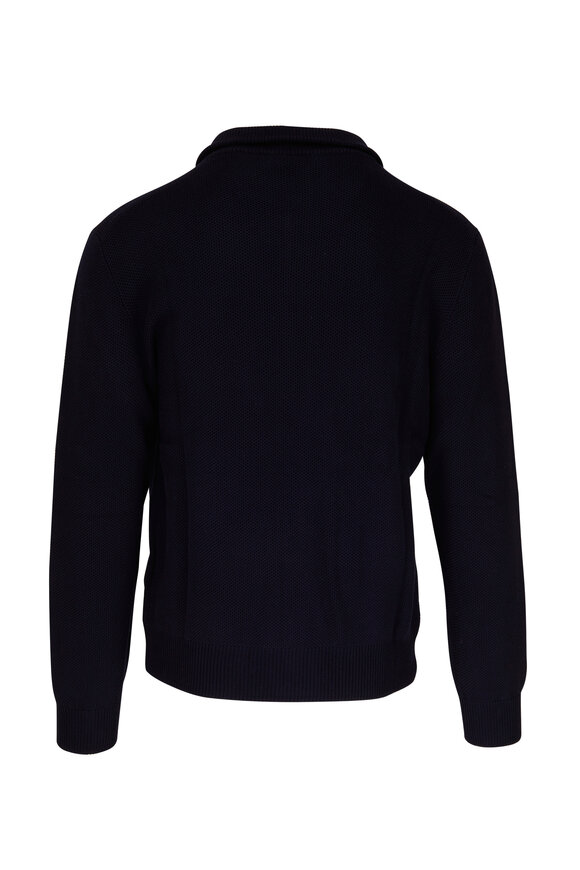 Ralph Lauren Purple Label - Navy Silk & Cotton Front Zip Sweater